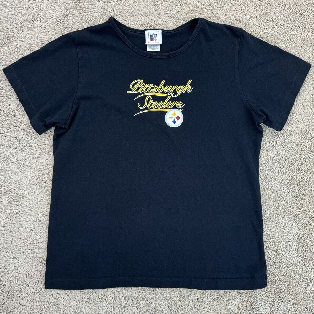 Pittsburgh Steelers T-Shirt NFL For Her Womens XL Black Gold Script Spellout Tee
